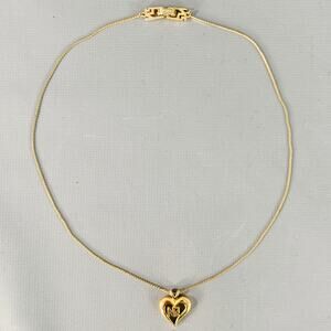 NINA RICCI Gold Metal Heart Monogram Pendant Necklace